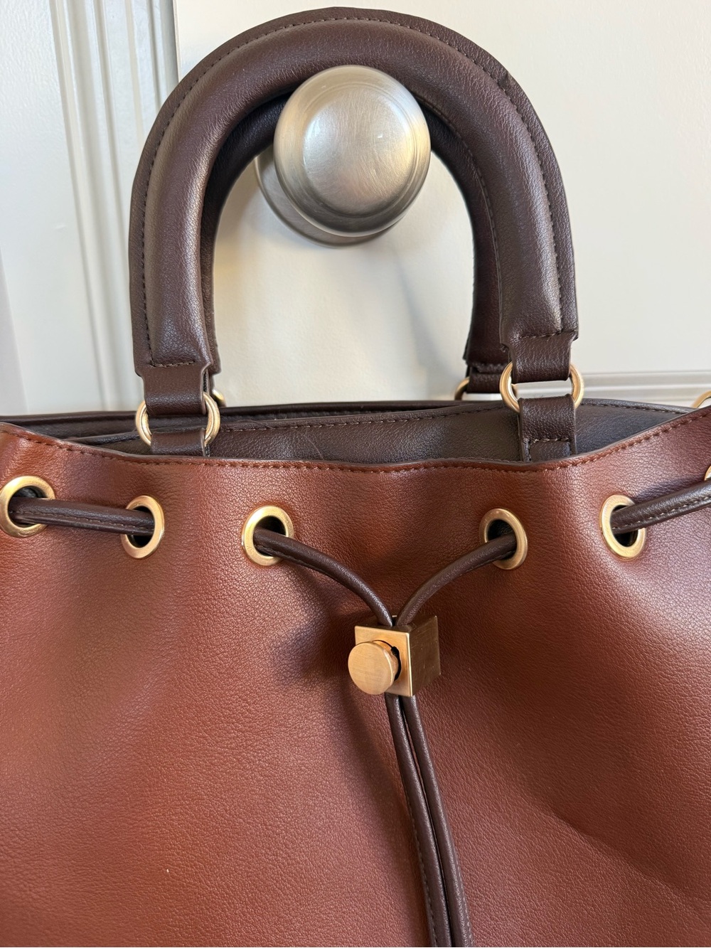 Classic Brown Drawstring Tote Bag - Picture 6 of 9